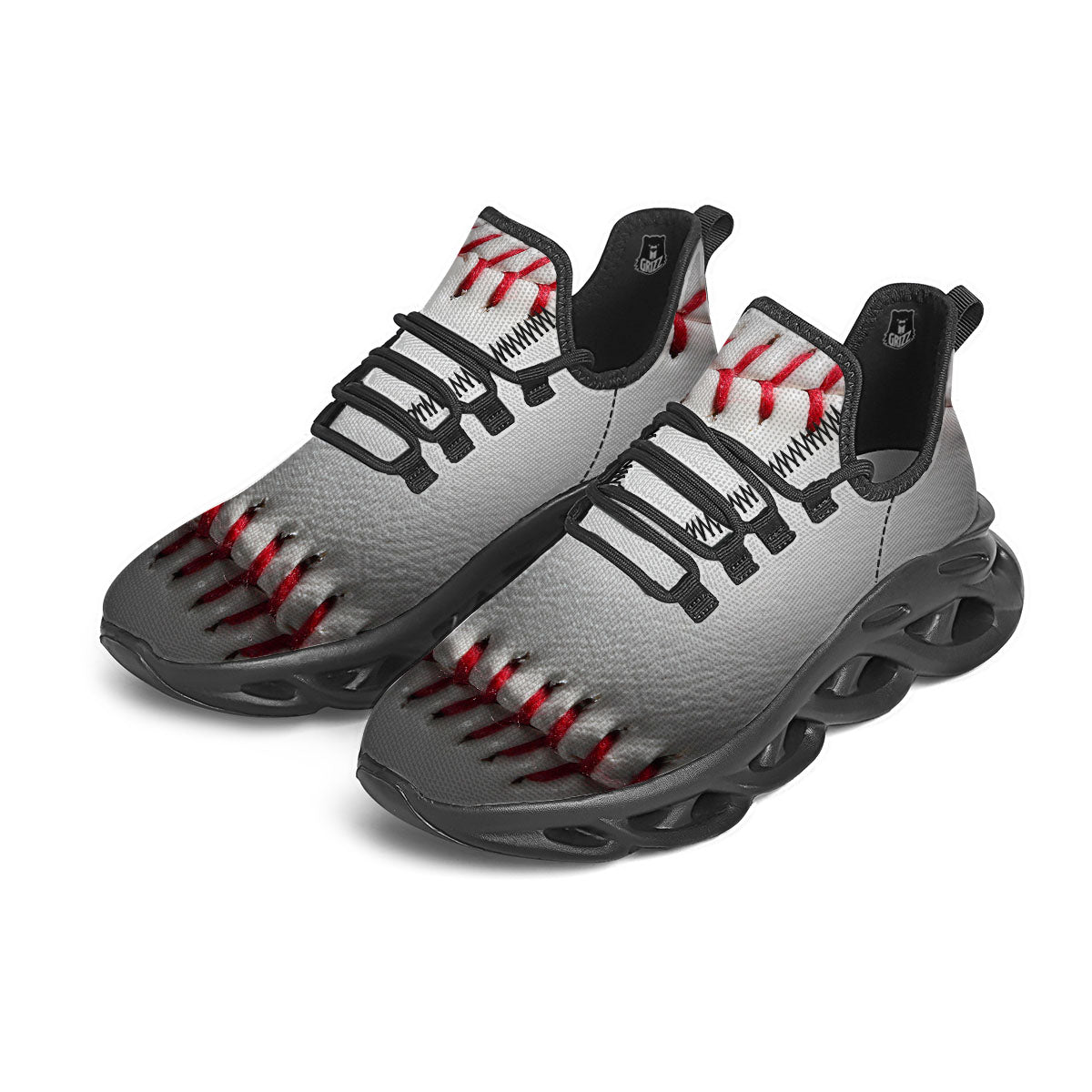 Baseballs Texture Print Black Running Shoes-grizzshop