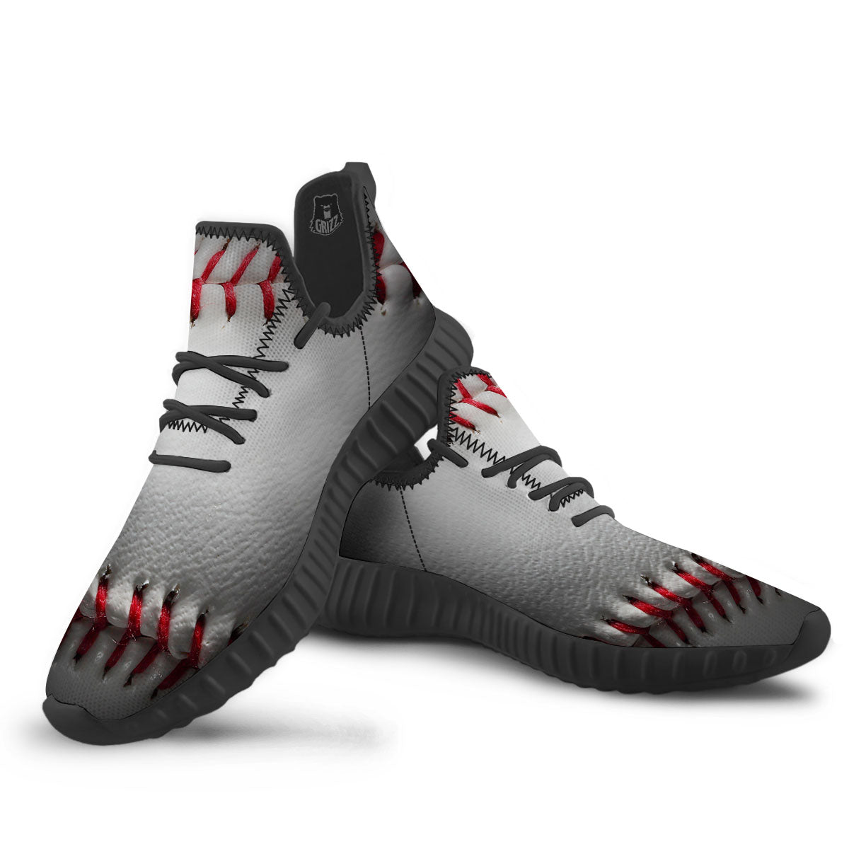 Baseballs Texture Print Black Walking Shoes-grizzshop