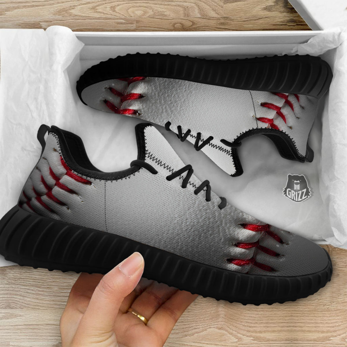 Baseballs Texture Print Black Walking Shoes-grizzshop