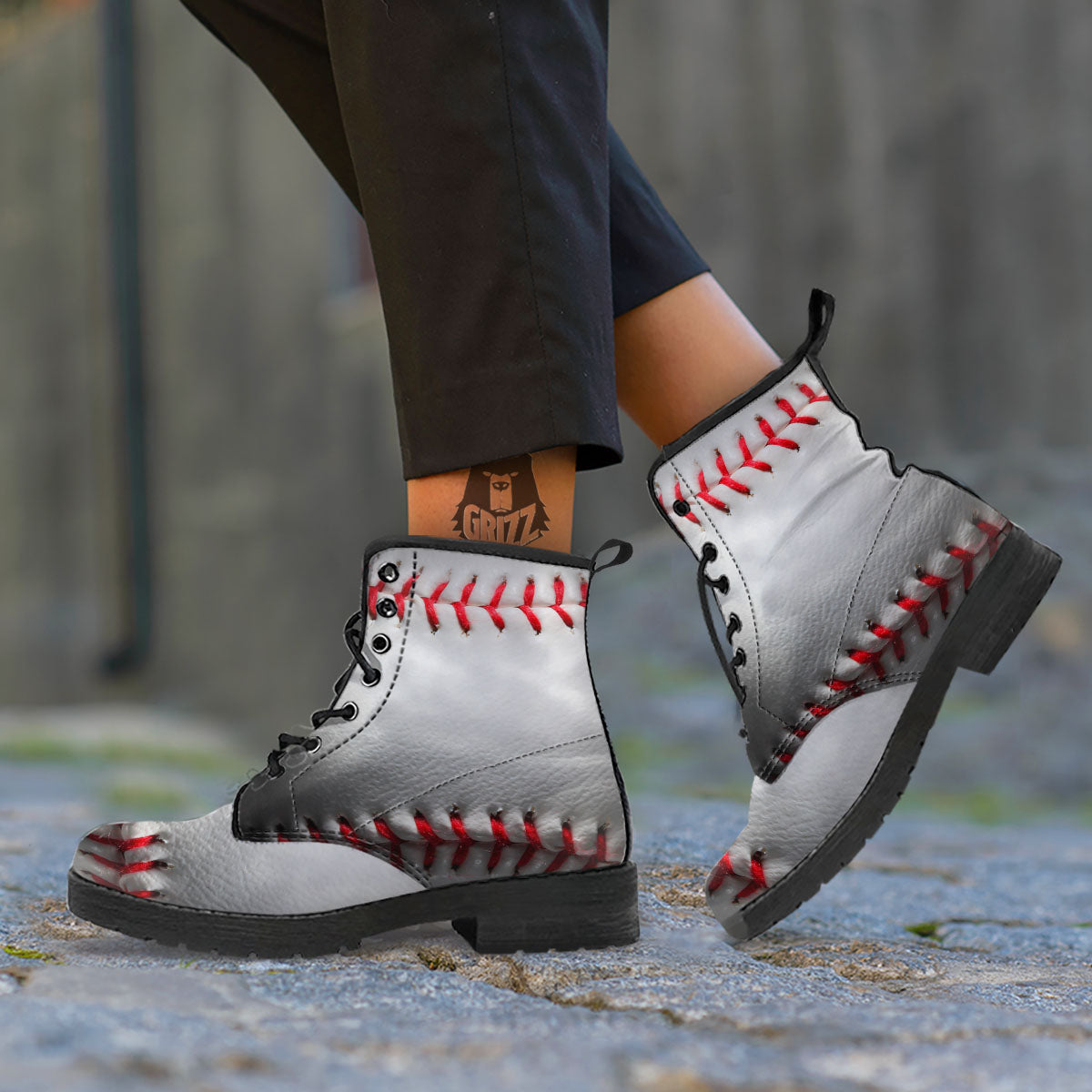 Baseballs Texture Print Leather Boots-grizzshop