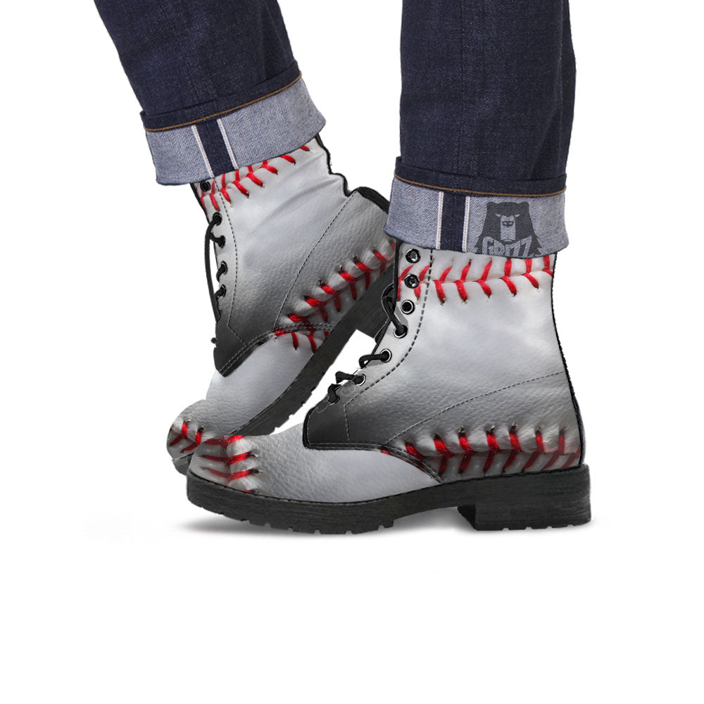 Baseballs Texture Print Leather Boots-grizzshop