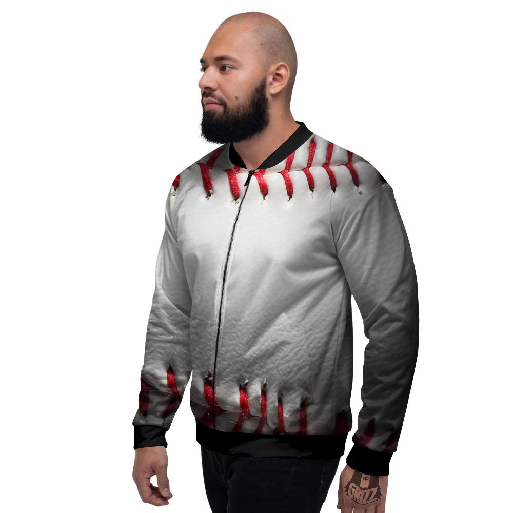 Baseballs Texture Print Men's Bomber Jacket-grizzshop