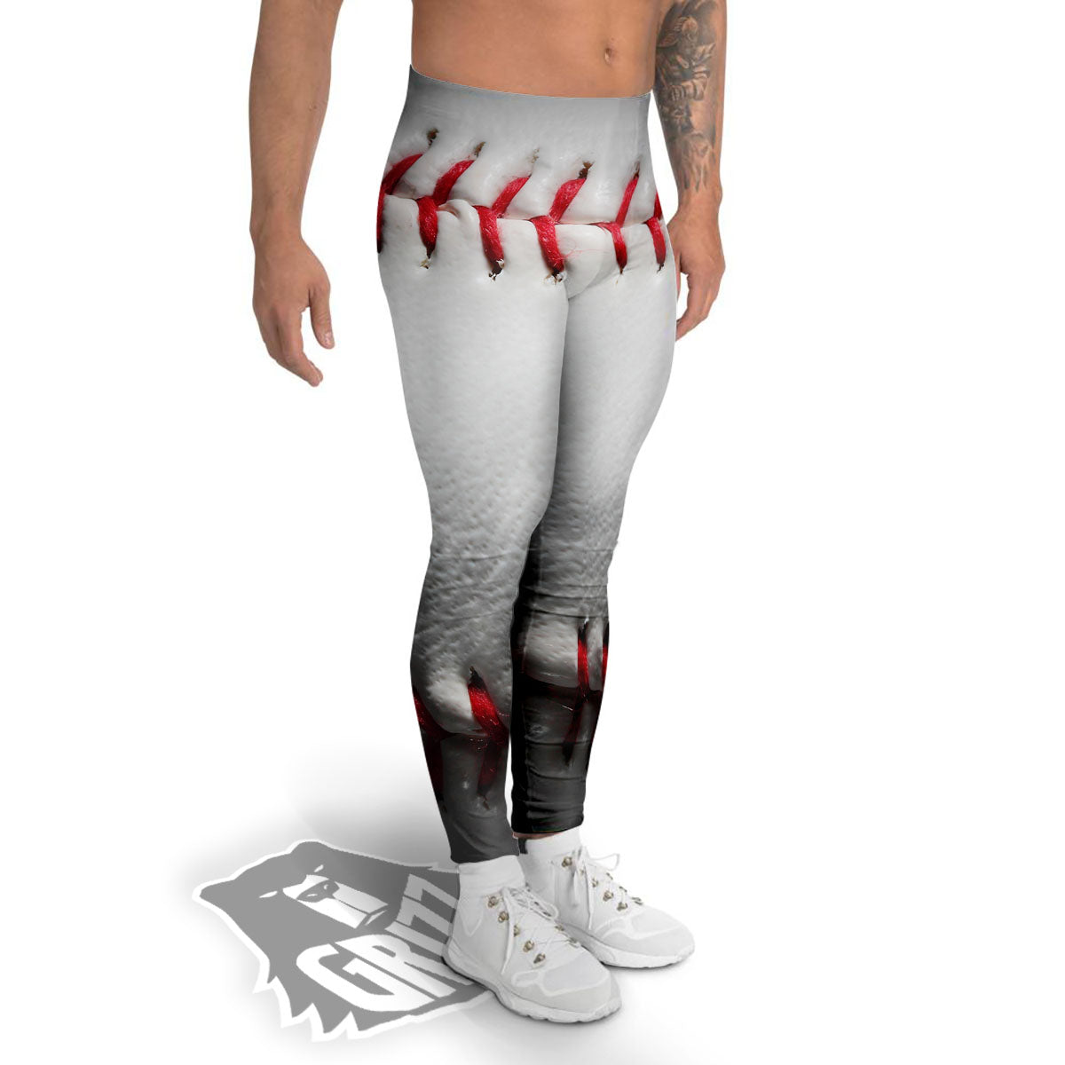 Baseballs Texture Print Men's Leggings-grizzshop