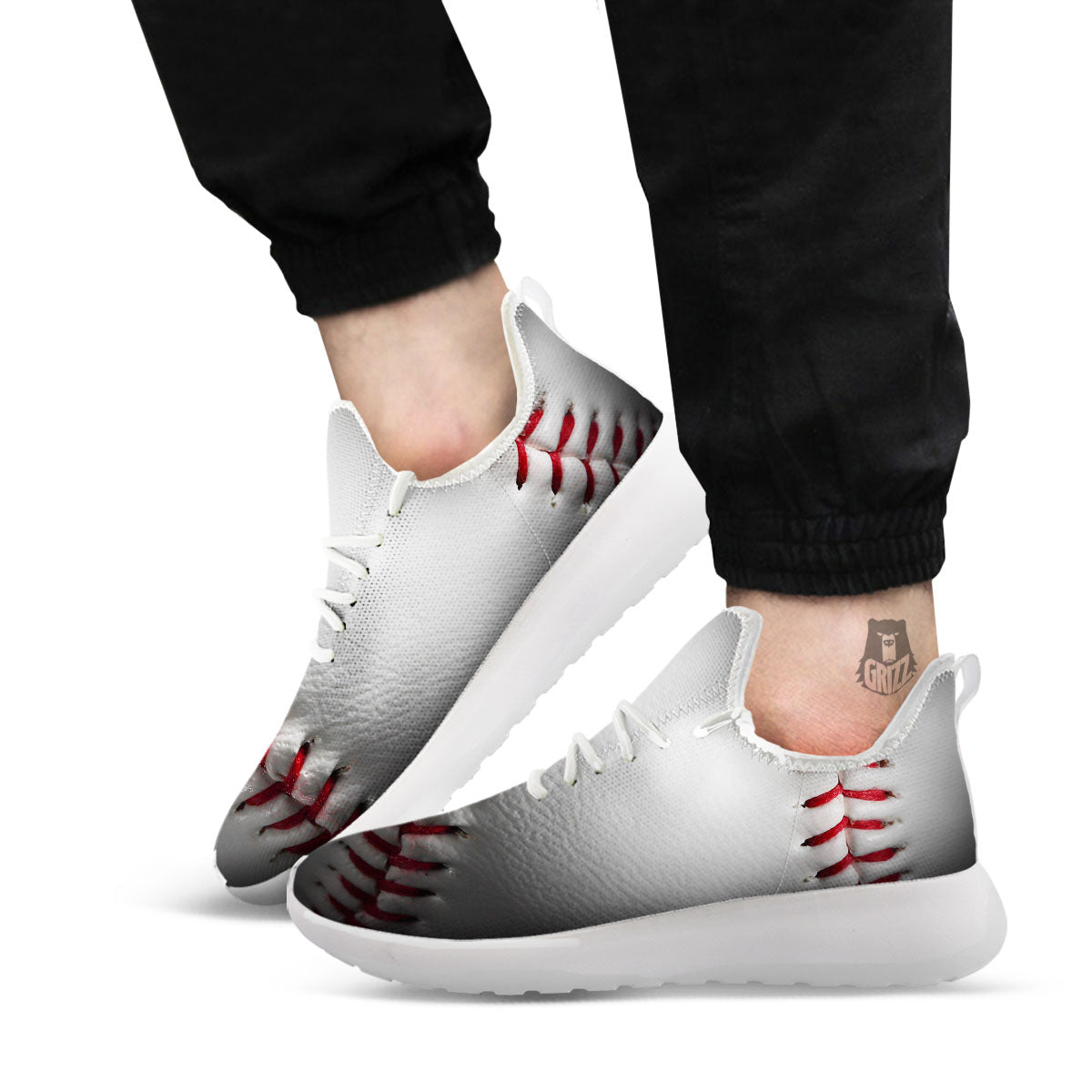 Baseballs Texture Print White Athletic Shoes-grizzshop