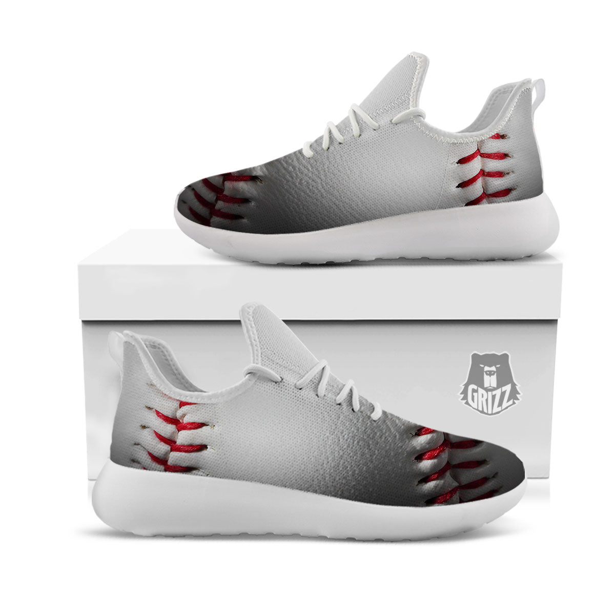 Baseballs Texture Print White Athletic Shoes-grizzshop