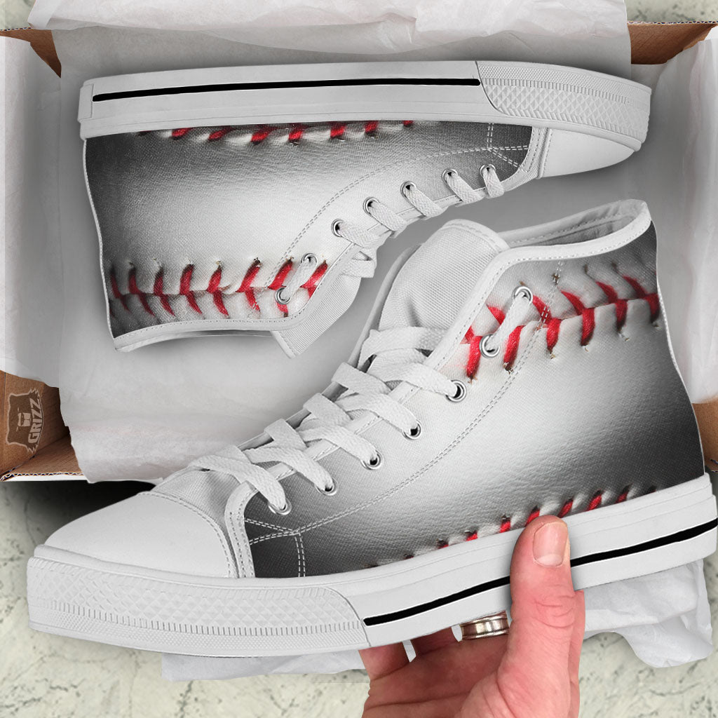 Baseballs Texture Print White High Top Shoes-grizzshop