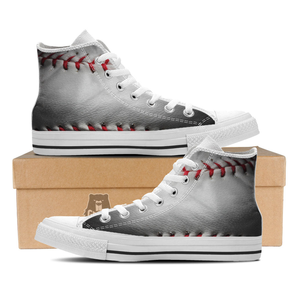 Baseballs Texture Print White High Top Shoes-grizzshop