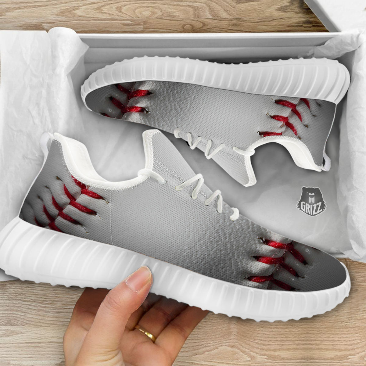 Baseballs Texture Print White Walking Shoes-grizzshop