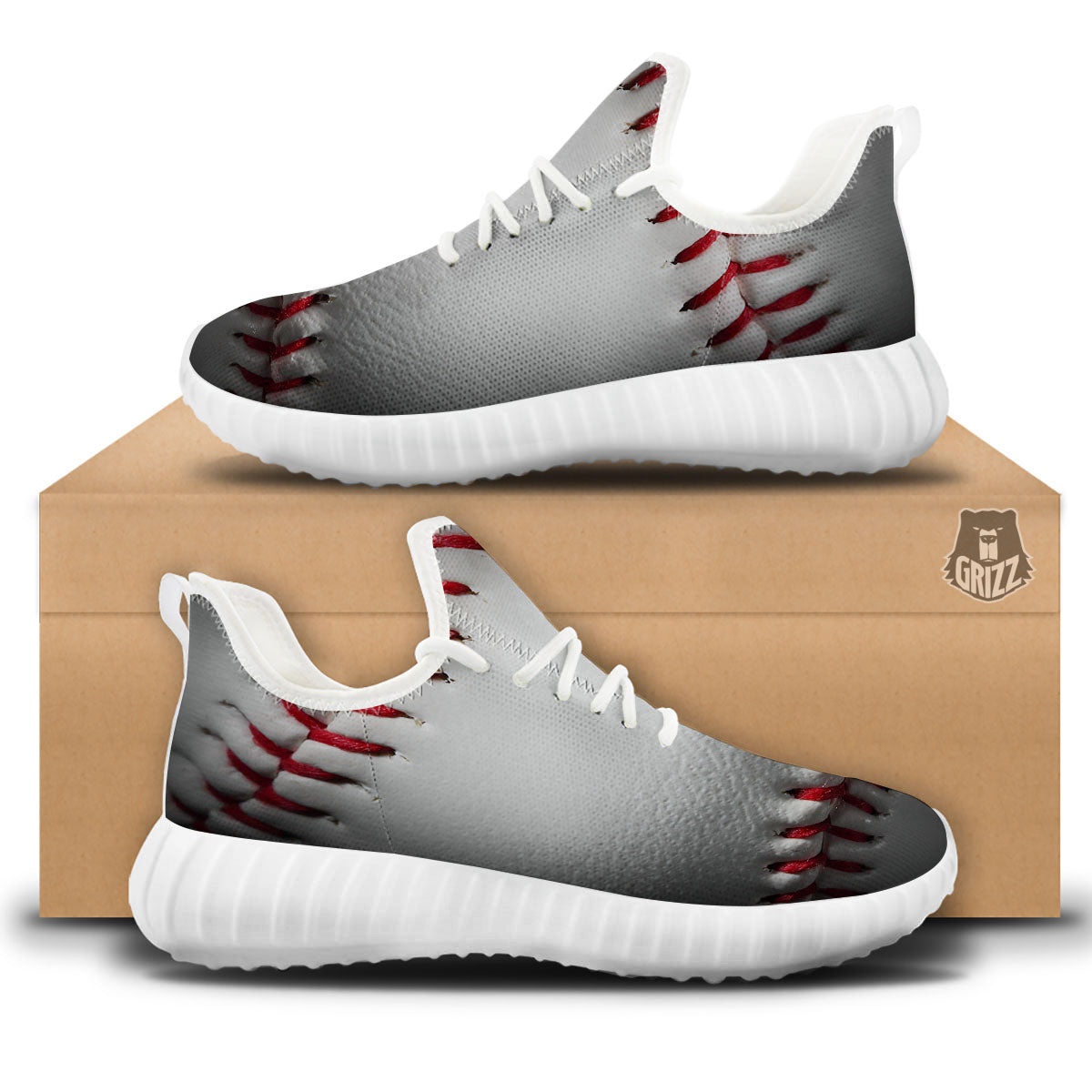 Baseballs Texture Print White Walking Shoes-grizzshop
