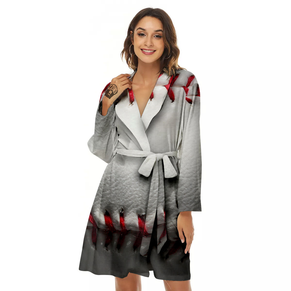 Baseballs Texture Print Women's Robe-grizzshop
