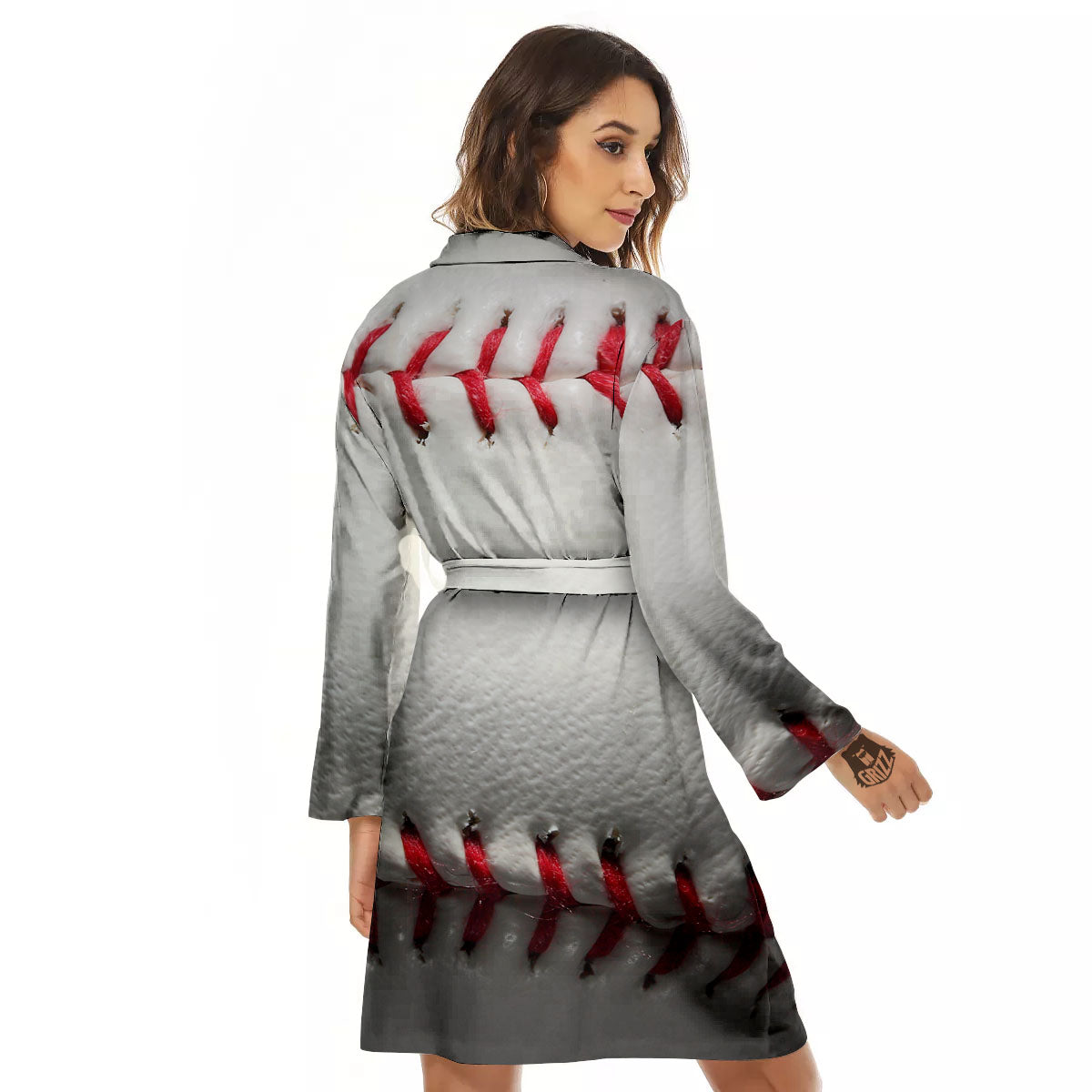 Baseballs Texture Print Women's Robe-grizzshop