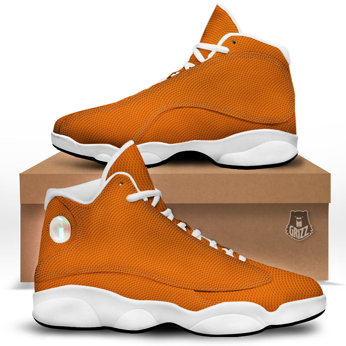 Basketball Ball Texture Print White Basketball Shoes-grizzshop