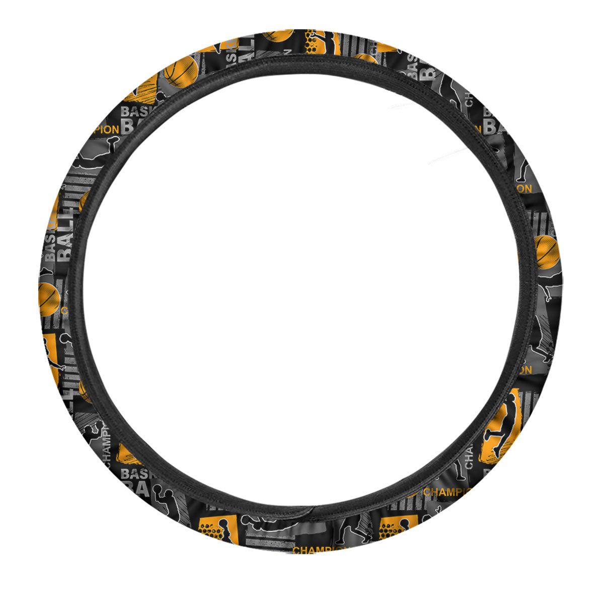 Basketball Black Yellow Print Pattern Car Steering Wheel Cover-grizzshop