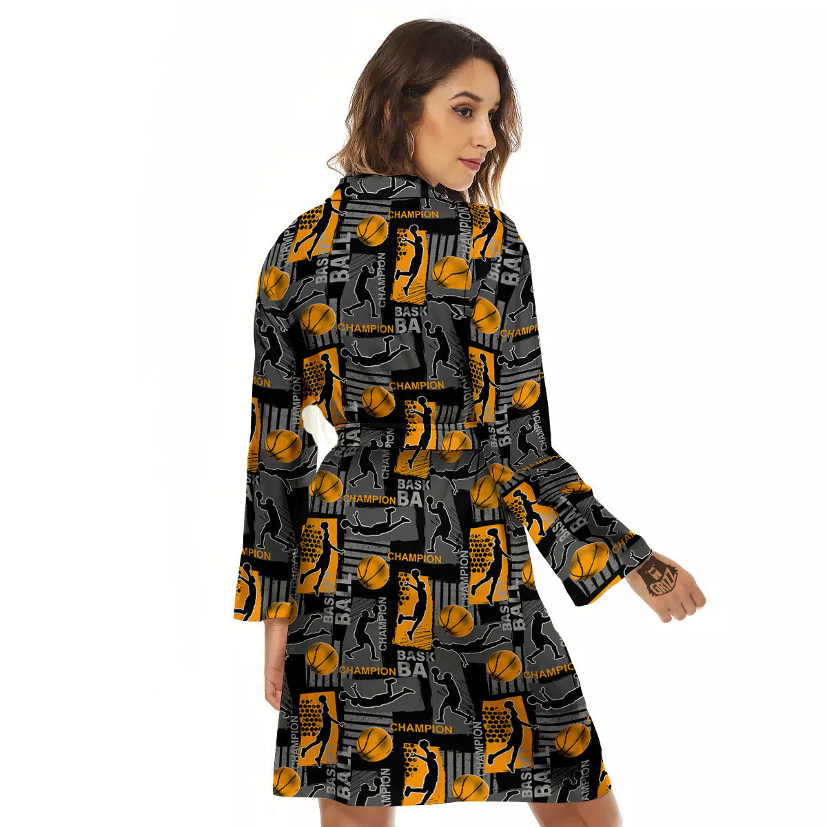 Basketball Black Yellow Print Pattern Women's Robe-grizzshop