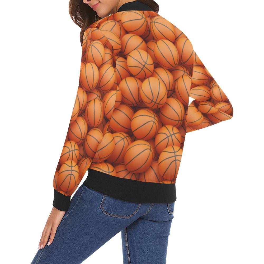 Basketball Pattern Print Women Casual Bomber Jacket-grizzshop