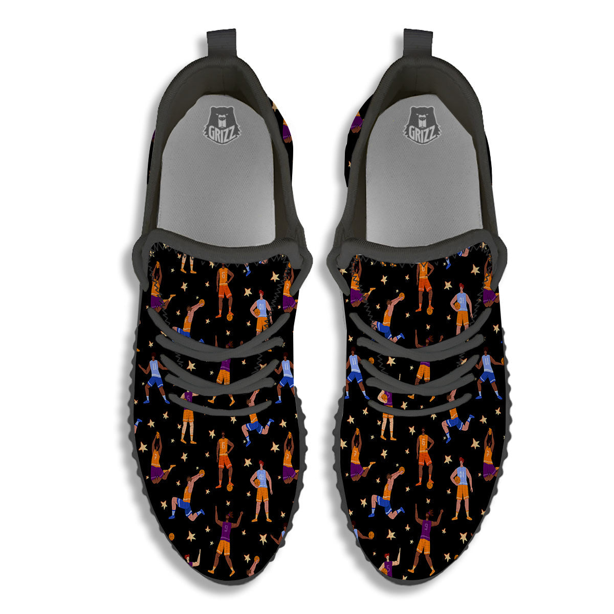 Basketball Players Funny Print Pattern Black Walking Shoes-grizzshop