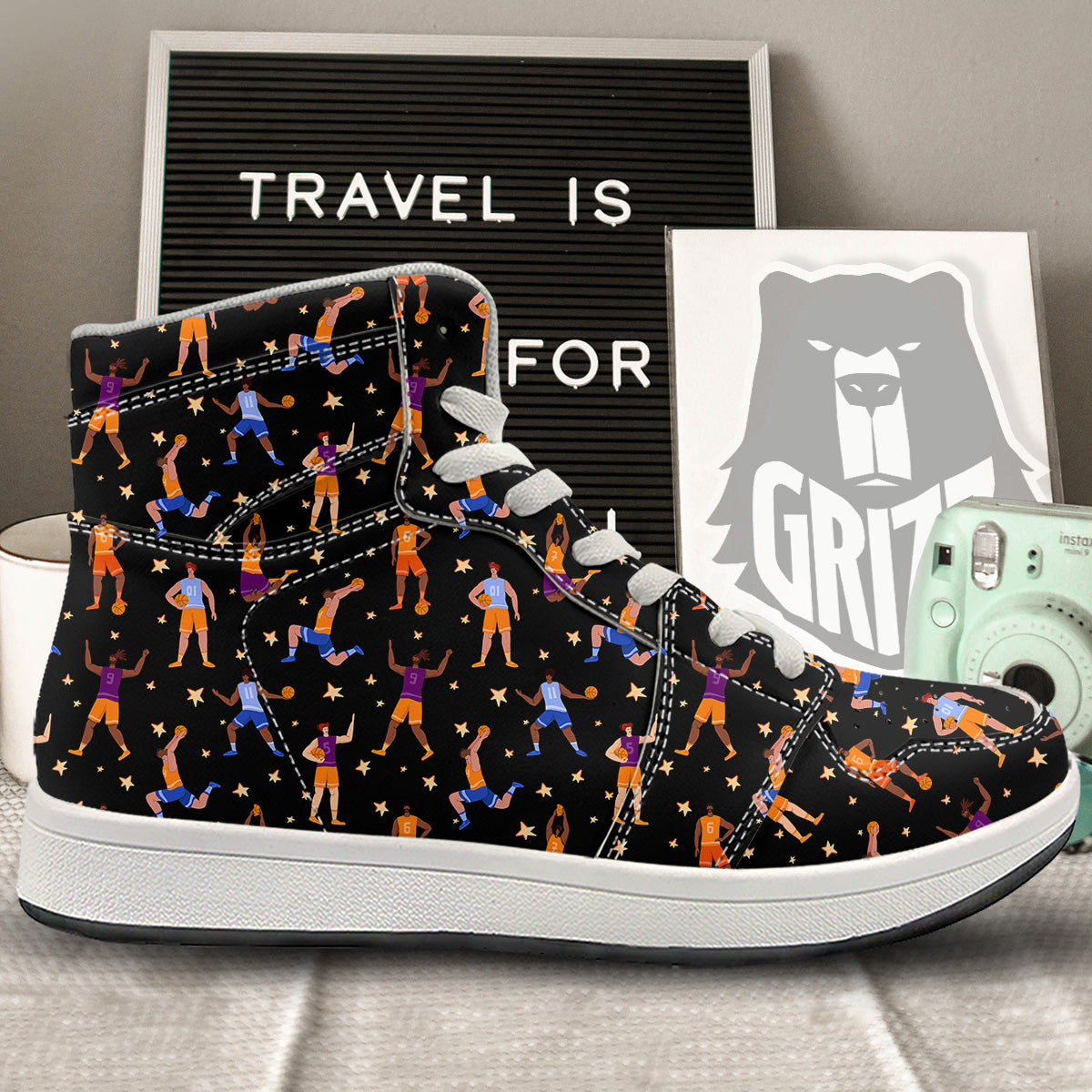 Basketball Players Funny Print Pattern High Top Sneakers-grizzshop