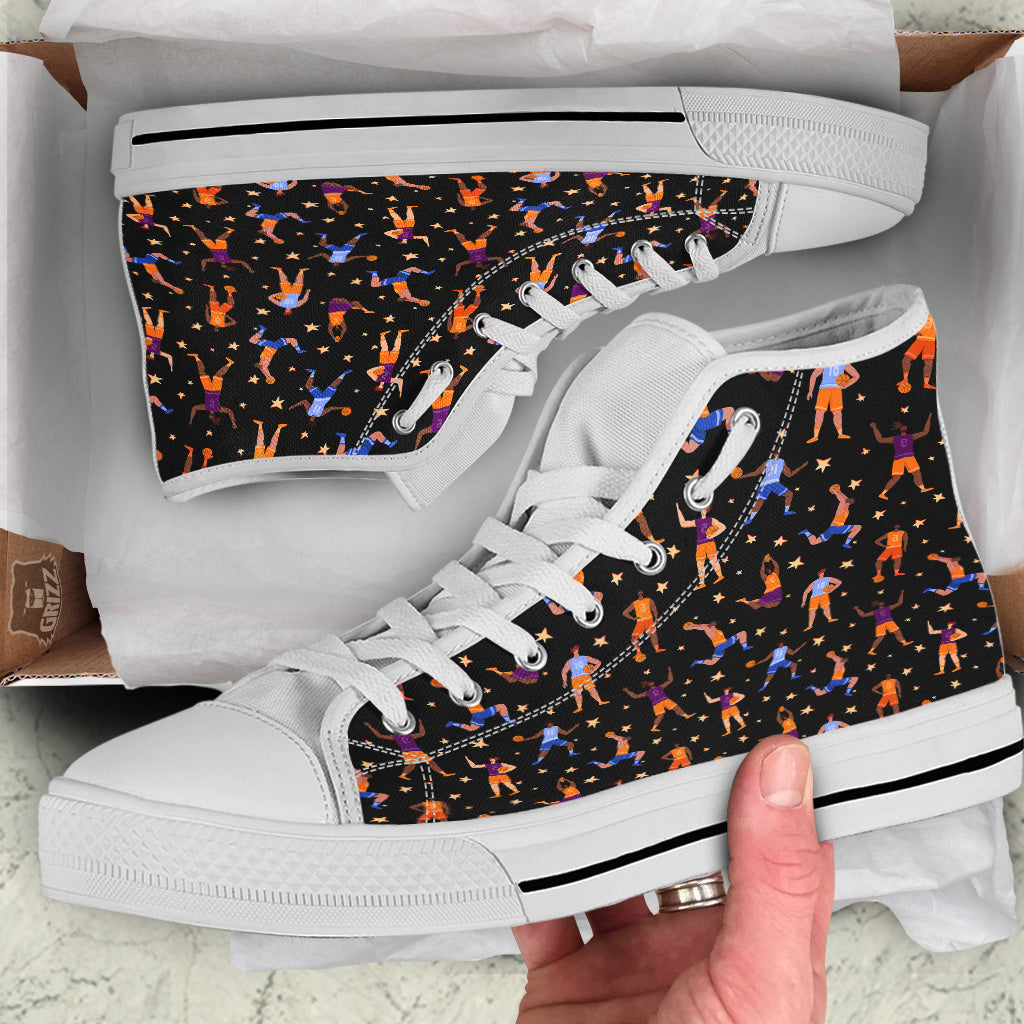 Basketball Players Funny Print Pattern White High Top Shoes-grizzshop