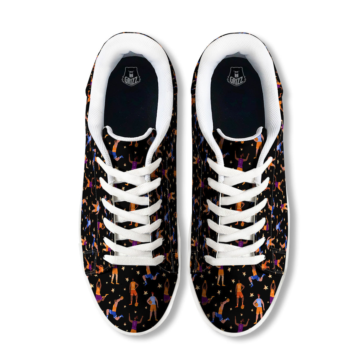 Basketball Players Funny Print Pattern White Low Top Sneakers-grizzshop