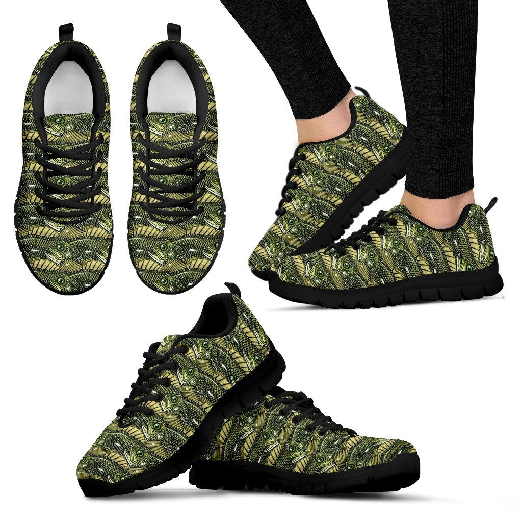Bass Fishing Bait Pattern Print Black Sneaker Shoes For Men Women-grizzshop
