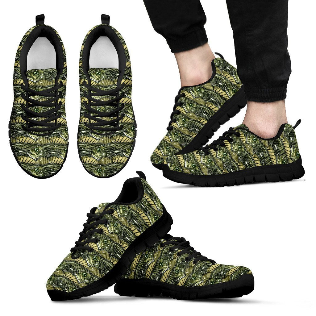 Bass Fishing Bait Pattern Print Black Sneaker Shoes For Men Women-grizzshop