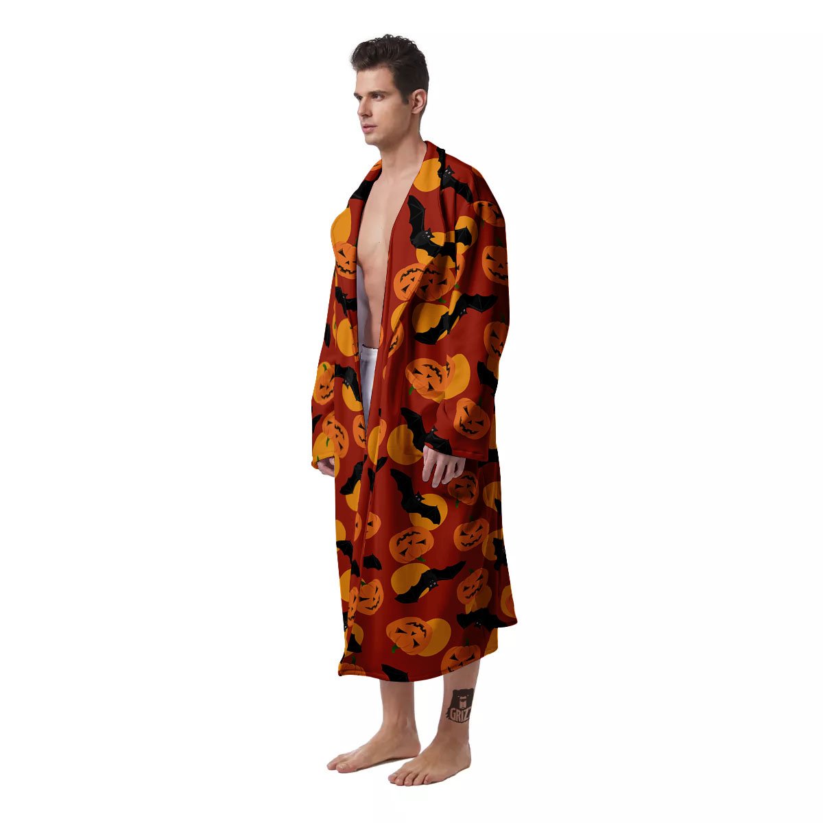 Bat And Pumpkin Halloween Print Pattern Men's Robe-grizzshop