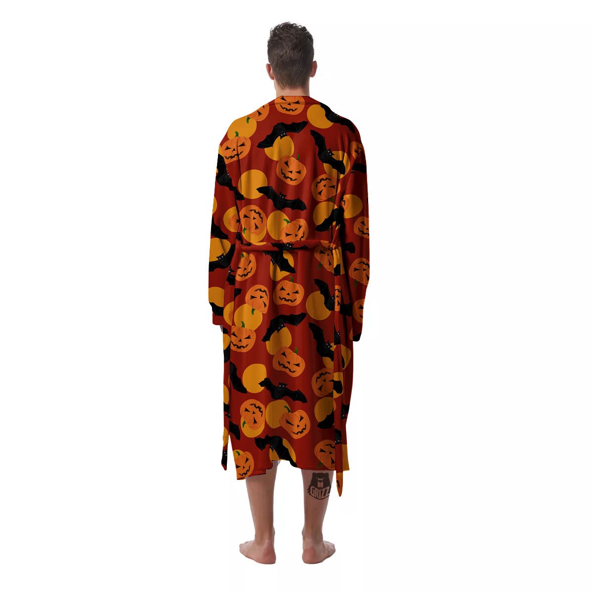 Bat And Pumpkin Halloween Print Pattern Men's Robe-grizzshop