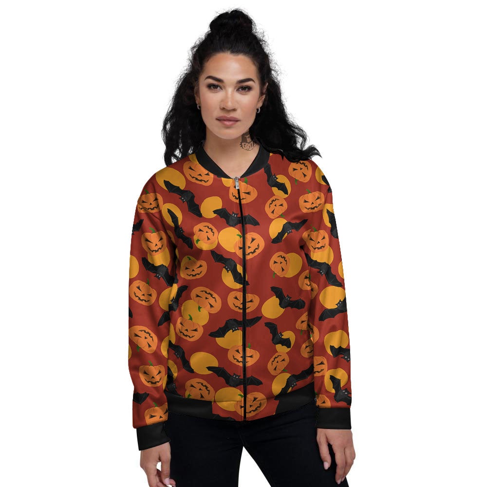 Bat And Pumpkin Halloween Print Pattern Women's Bomber Jacket-grizzshop