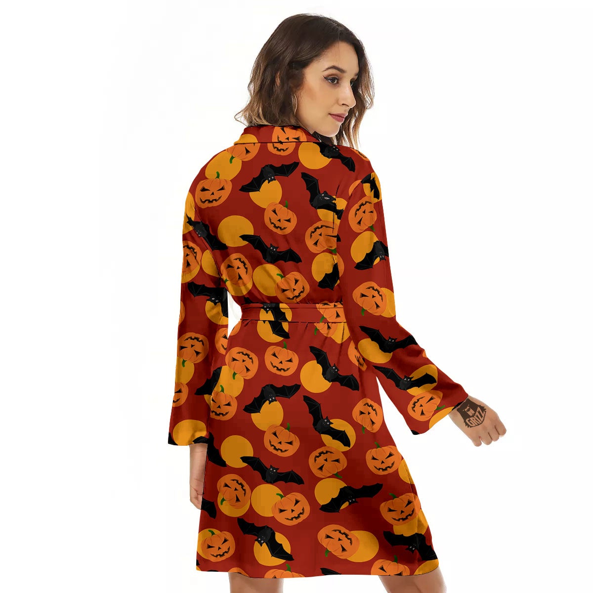 Bat And Pumpkin Halloween Print Pattern Women's Robe-grizzshop
