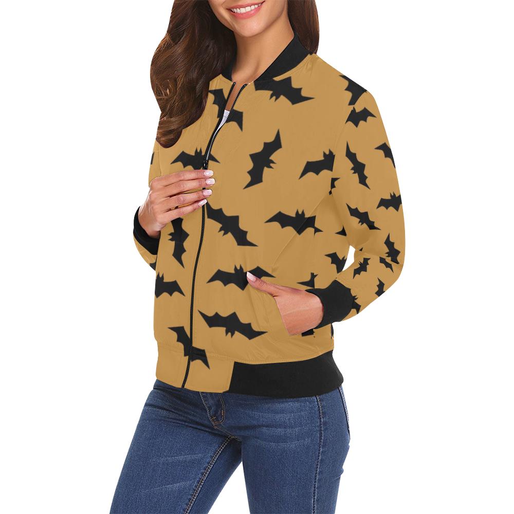Bat Halloween Pattern Print Women Casual Bomber Jacket-grizzshop