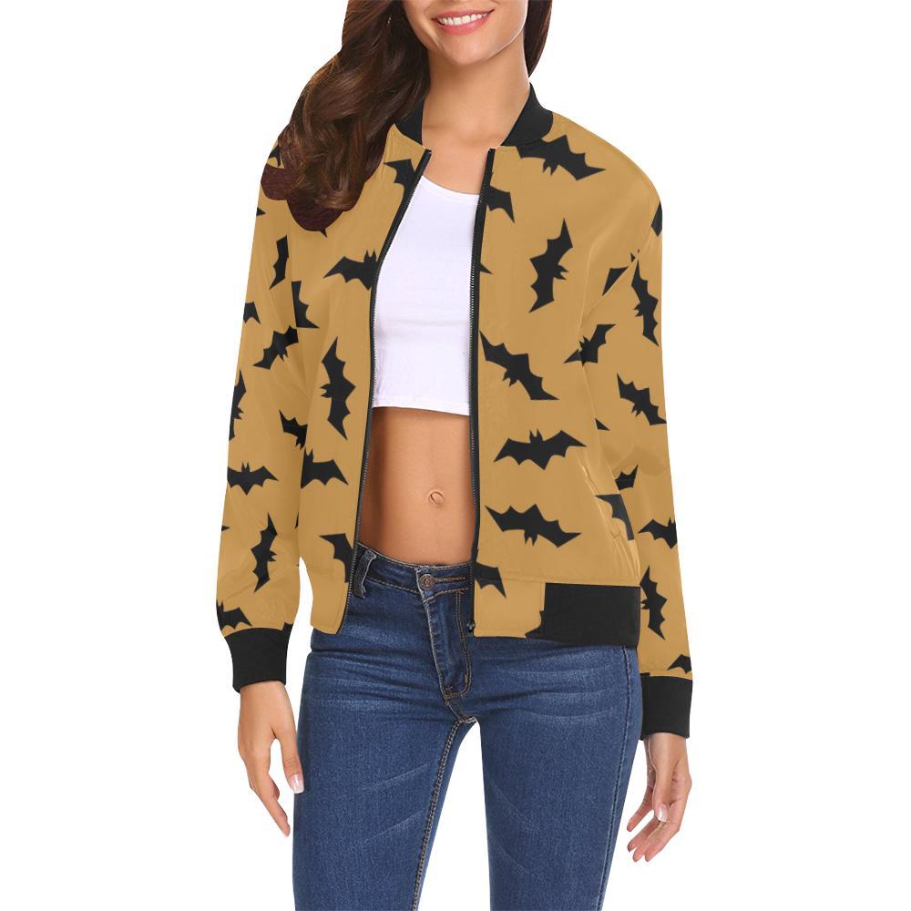 Bat Halloween Pattern Print Women Casual Bomber Jacket-grizzshop