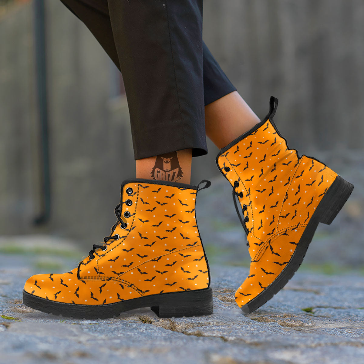 Bat Halloween Print Pattern Leather Boots-grizzshop