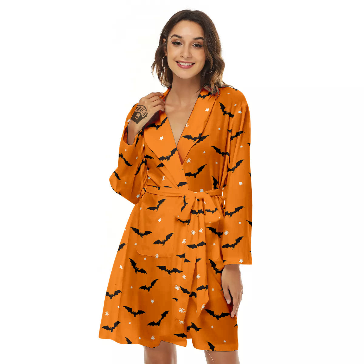 Bat Halloween Print Pattern Women's Robe-grizzshop