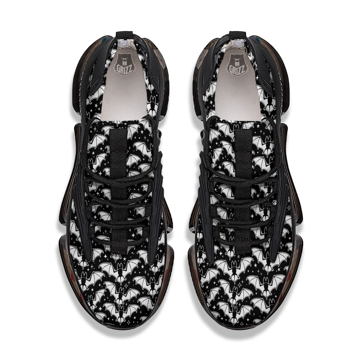 Bat Halloween White And Black Print Pattern Black Gym Shoes-grizzshop