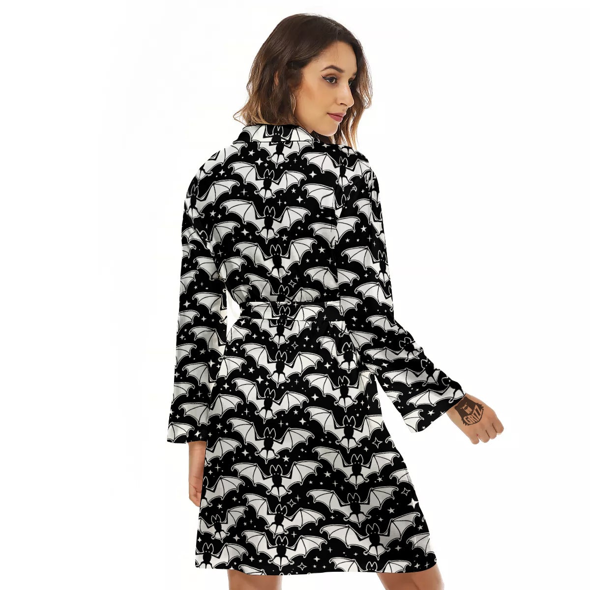 Bat Halloween White And Black Print Pattern Women's Robe-grizzshop