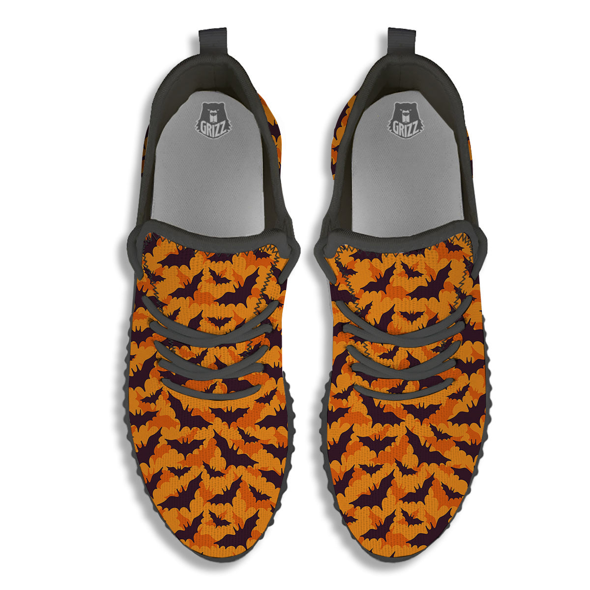 Bats Black And Orange Print Pattern Black Walking Shoes-grizzshop