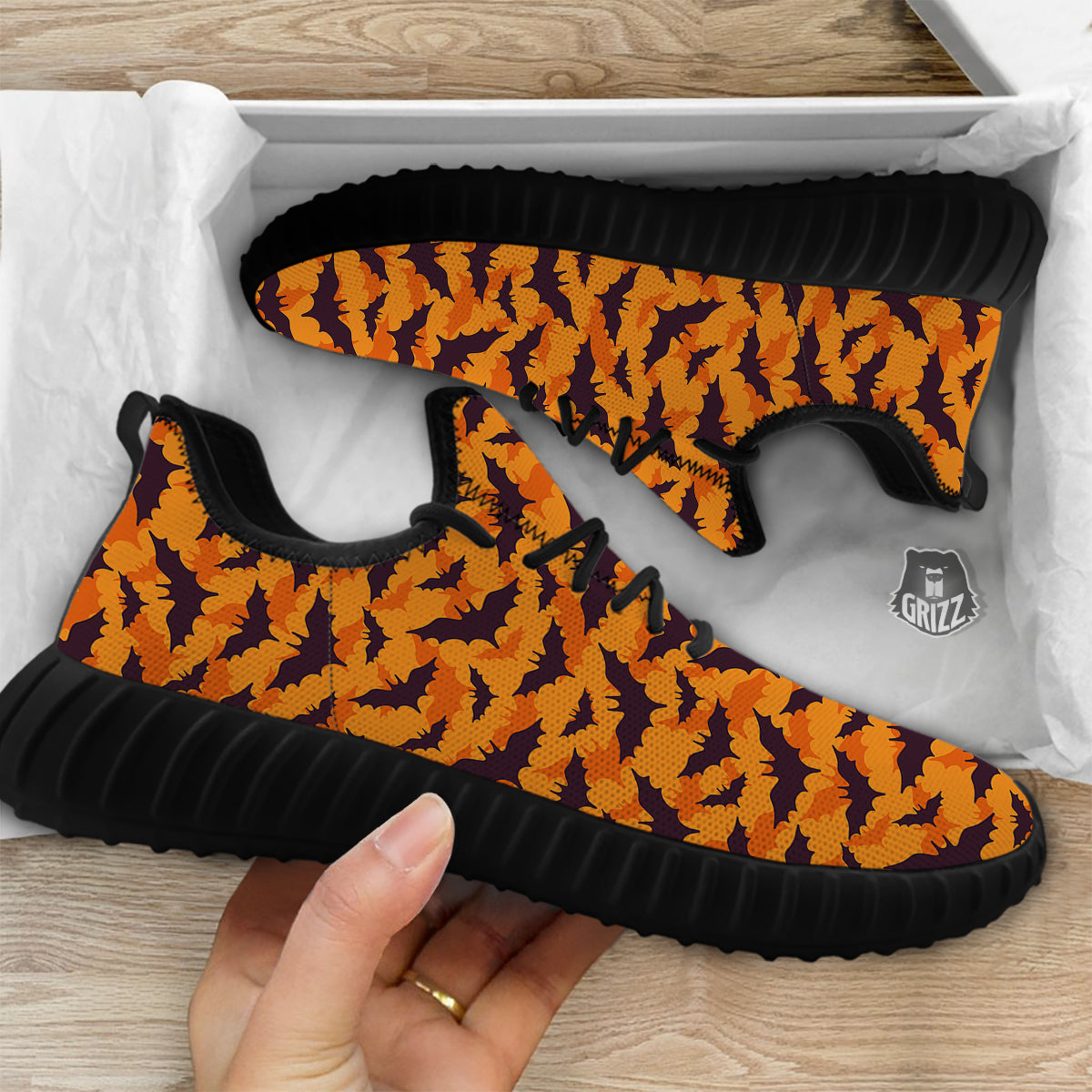 Bats Black And Orange Print Pattern Black Walking Shoes-grizzshop