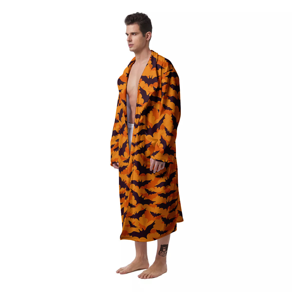 Bats Black And Orange Print Pattern Men's Robe-grizzshop