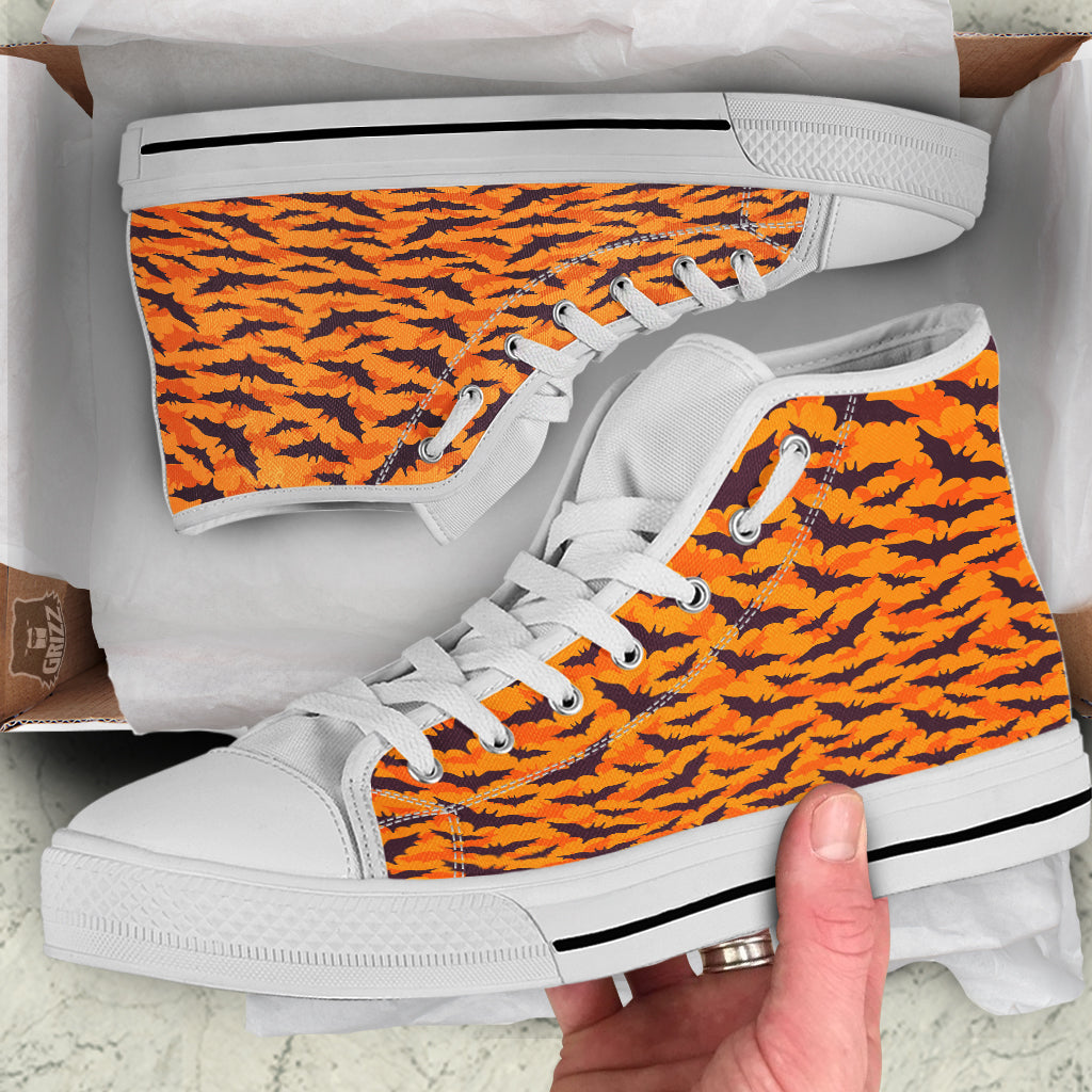 Bats Black And Orange Print Pattern White High Top Shoes-grizzshop
