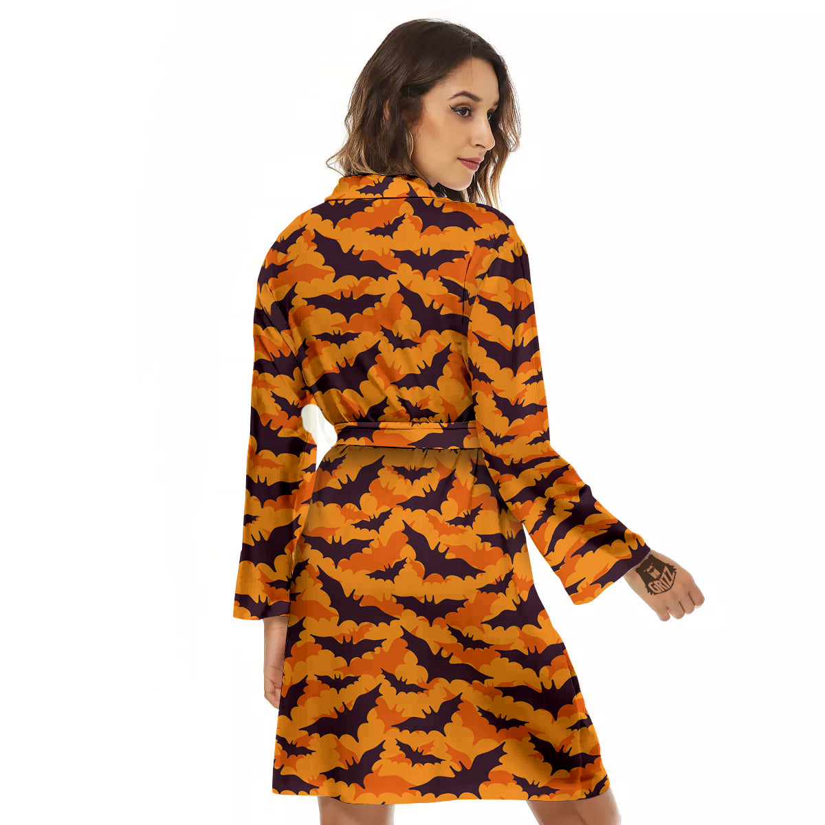 Bats Black And Orange Print Pattern Women's Robe-grizzshop