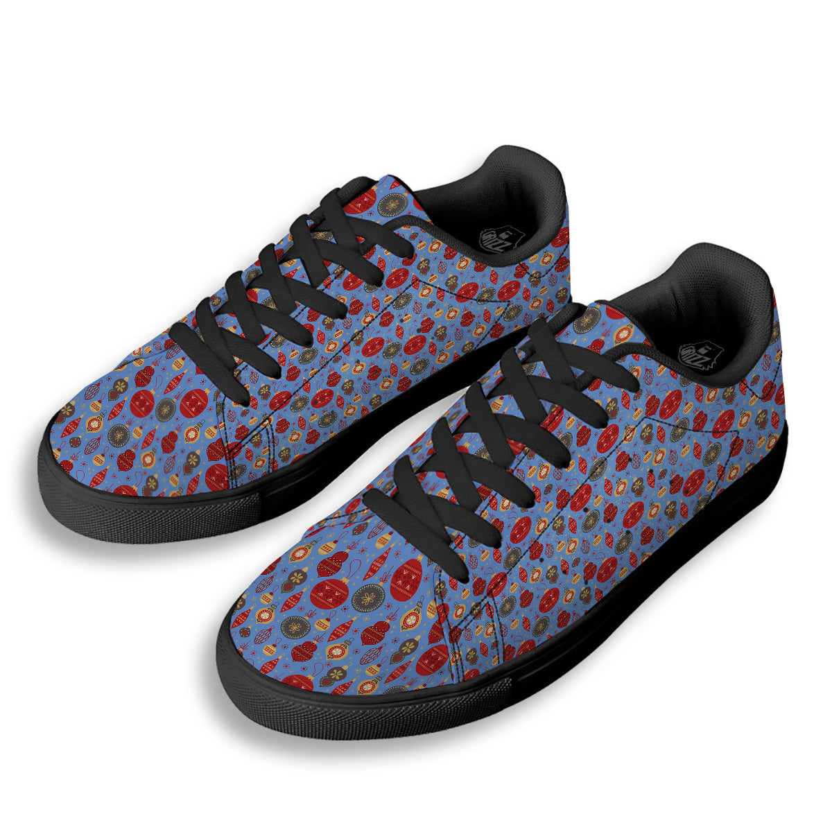 Baubles Christmas Print Pattern Black Low Top Sneakers-grizzshop
