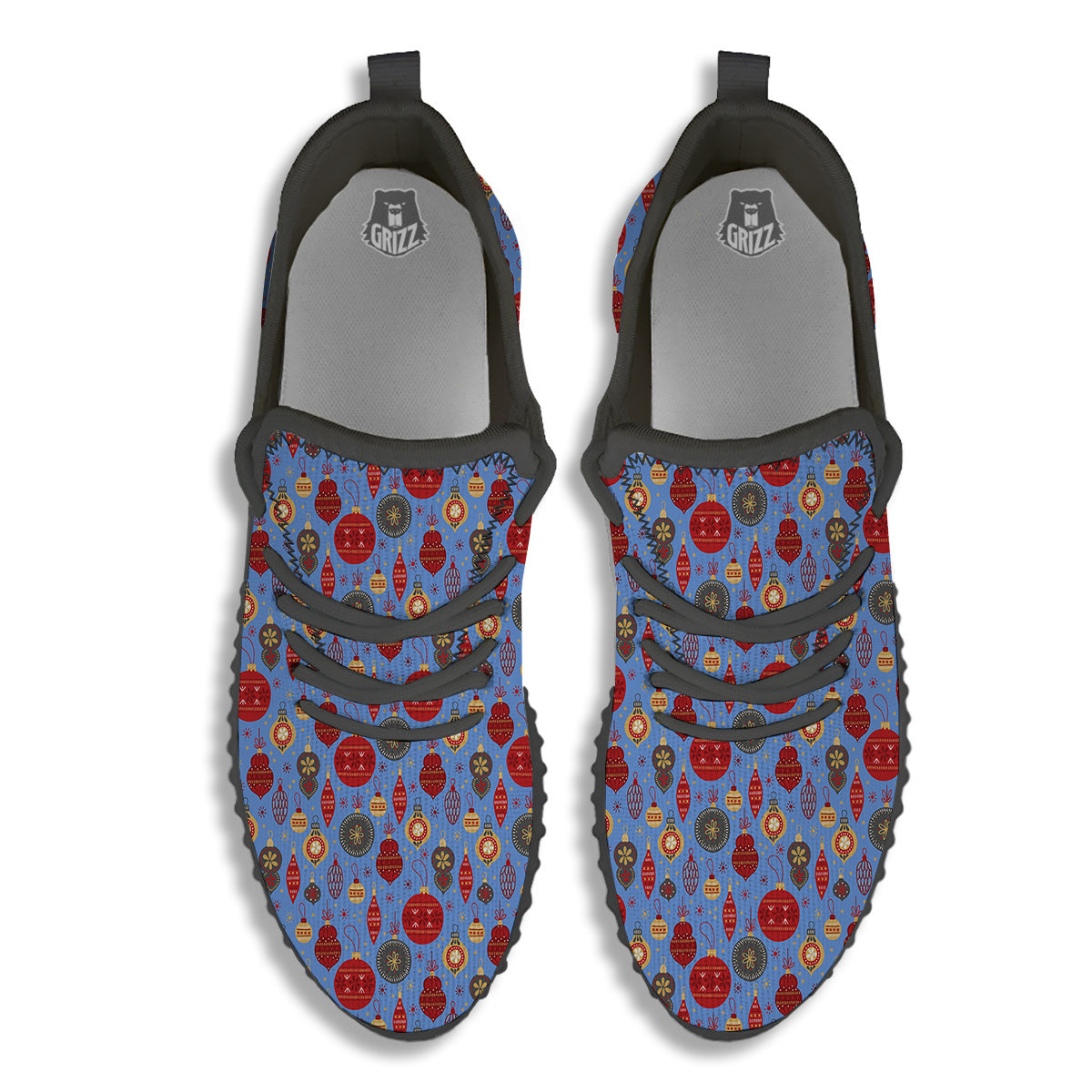 Baubles Christmas Print Pattern Black Walking Shoes-grizzshop