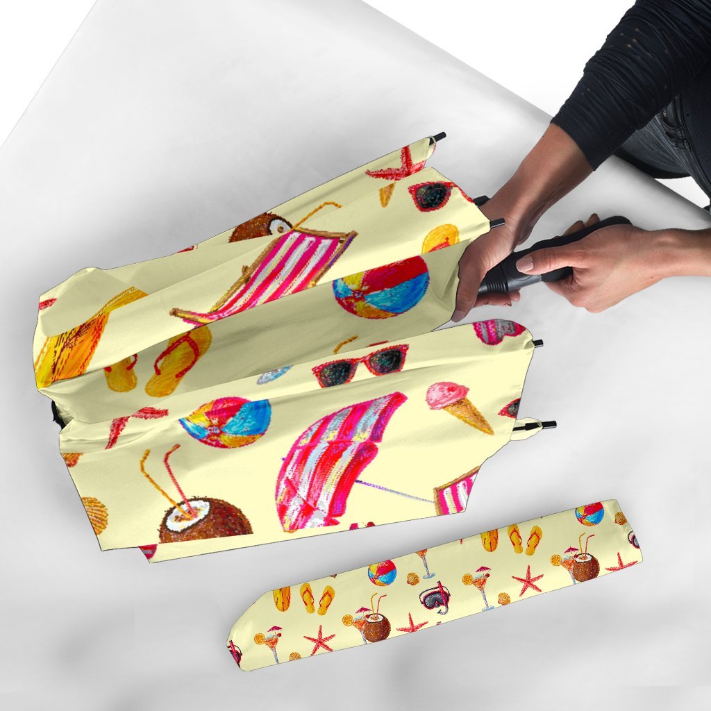 Beach Pattern Print Automatic Foldable Umbrella-grizzshop