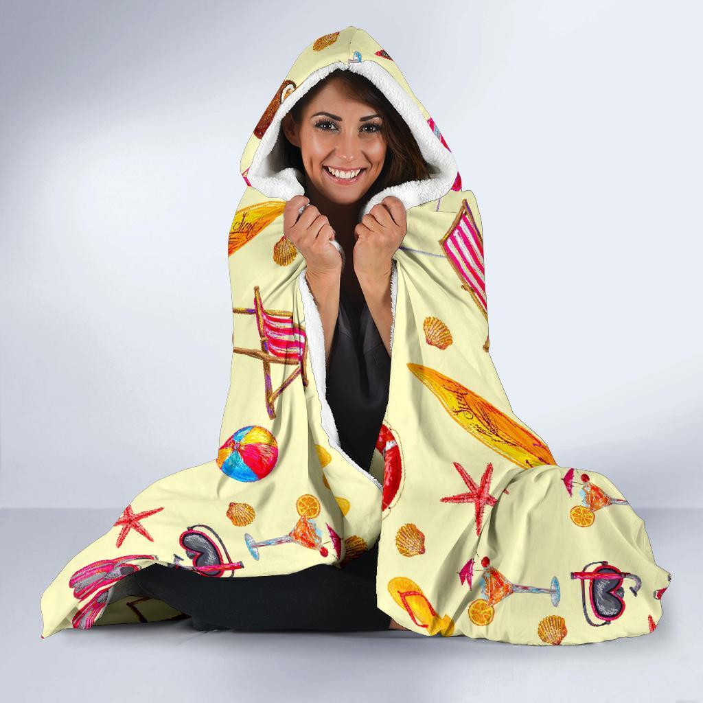 Beach Pattern Print Hooded Blanket-grizzshop