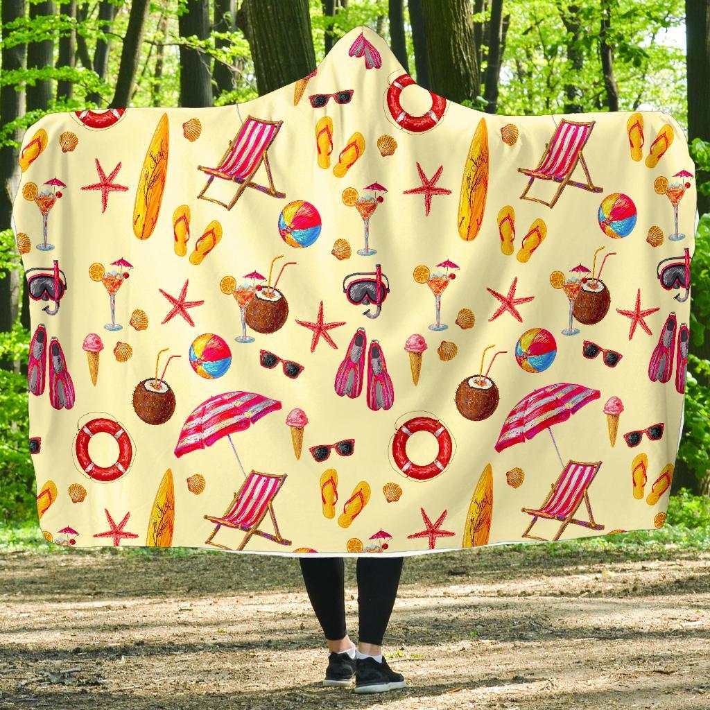 Beach Pattern Print Hooded Blanket-grizzshop