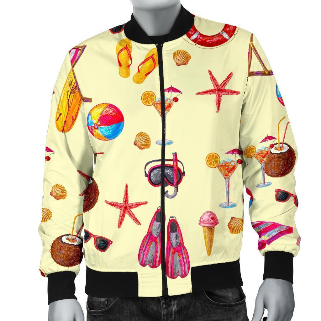 Beach Pattern Print Men's Bomber Jacket-grizzshop