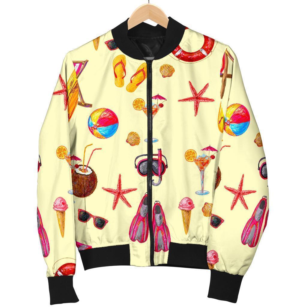 Beach Pattern Print Women Casual Bomber Jacket-grizzshop