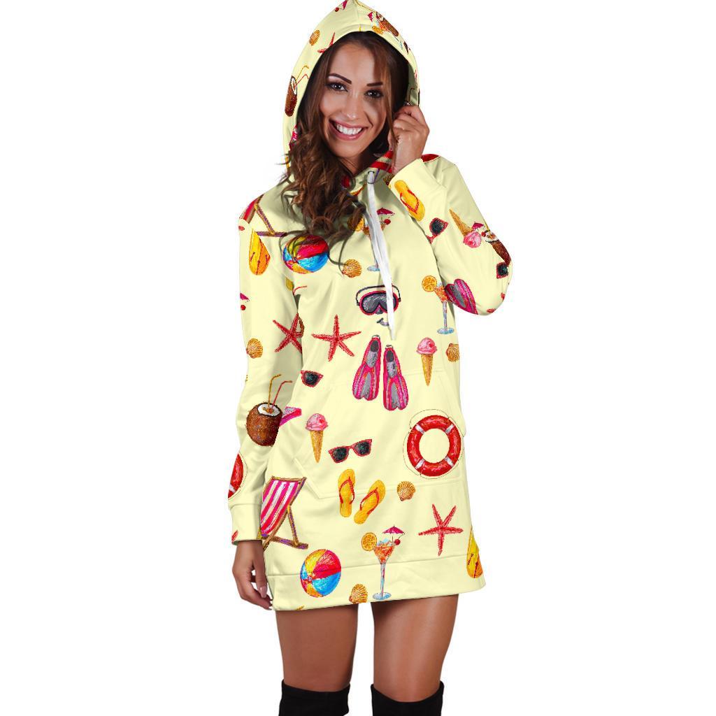 Beach Pattern Print Women Hoodie Dress-grizzshop