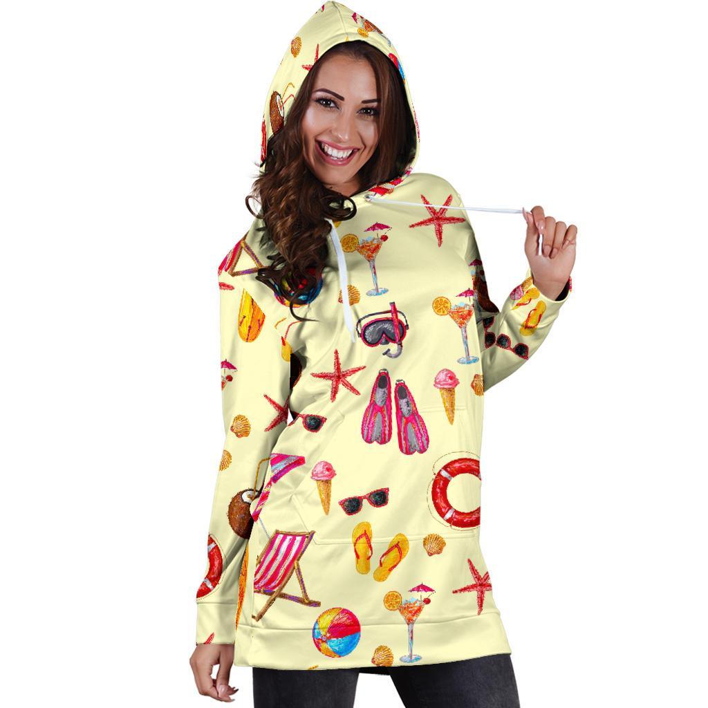 Beach Pattern Print Women Hoodie Dress-grizzshop
