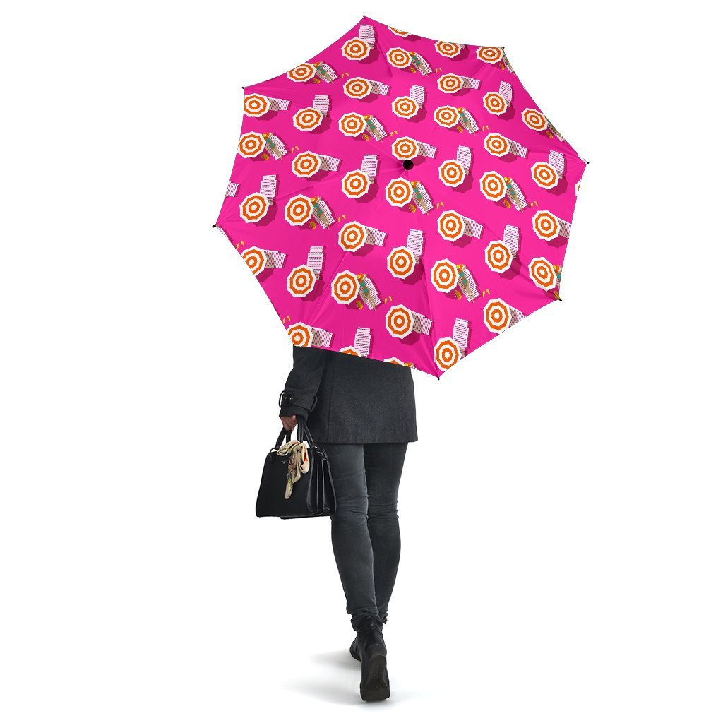 Beach Pink Pattern Print Automatic Foldable Umbrella-grizzshop